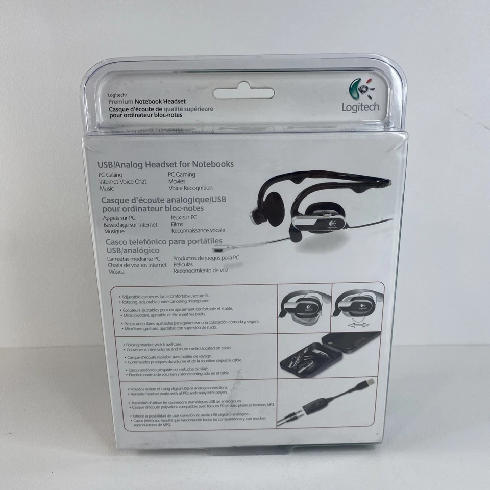 Logitech Premium Notebook Silver/Black Neckband Headset--  New Factory Sealed - Image 2 of 4