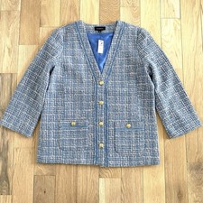 Talbots Blue Tweed Collarless Blazer Jacket Size 8 New 199