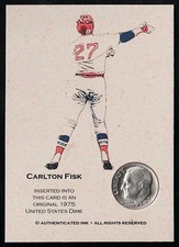 CARLTON FISK - Original 1975 United States DIME Coin Card - BOSTON RED SOX