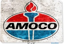 Tin Metal Signs Amoco Gas Oil Station Pump Metal Decor Garage Auto Vintage Signs