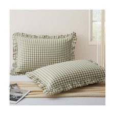 KKJIAF 2 Pcs Plaid Ruffle Pillow Case Queen Size, Cotton Gingha... FAST USA SHIP