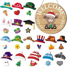 35 Pcs Christmas Interchangeable Highland Cow Welcome Sign Highland Cow Seaso...