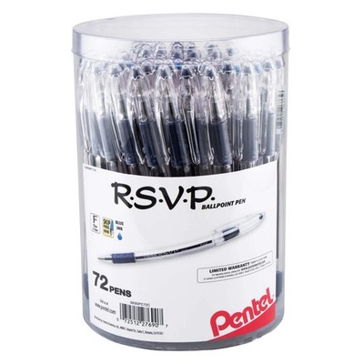 Pentel RSVP Ballpoint Pen (0.7mm) Fine Line 72-pk Canister Pack for Office & Sch