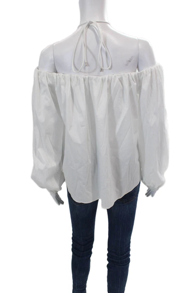 Blusa Simon Miller Mujer Manga Larga Hombro Descubierto Blanca Algodón Talla Mediana Foto 3 de 4