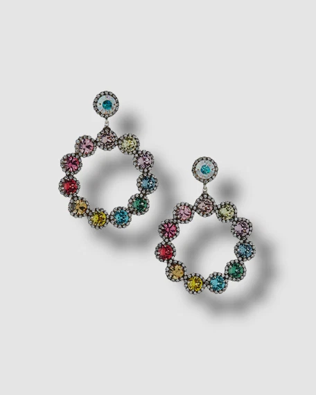 397 Dannijo Women s Silver Plated Bella Rainbow Crystal Hoop Drop Earrings