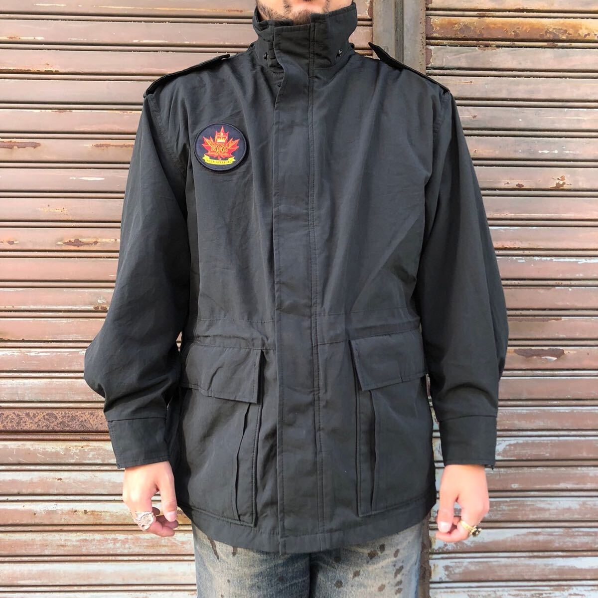 00s Royal Canadian Air Force Canadian Army Real Cadet Coat Nylon Jacket Black