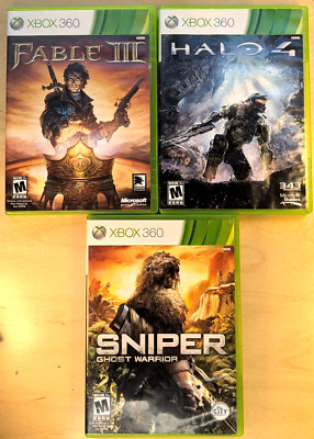 3 X Box 360 Games Halo 4, Fable 3, & Sniper Ghost Warrior Xbox Tested Q64