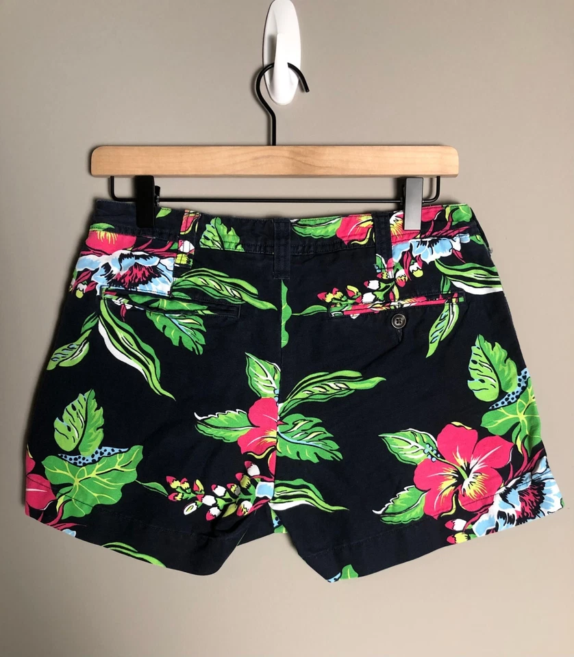 Pantalones Cortos Polo Ralph Lauren Para Mujer 2 Negros Estampado Floral Mezcla de Lino Playa Hawaiana Foto 2 de 4