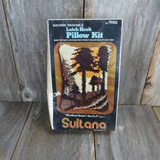 Vintage Woodland Scene Latch Hook Rug Pillow Kit Sultana Trees Orange Brown 7920