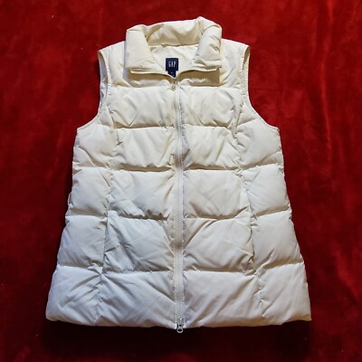 Gap White Full Zip Puffer Vest Womens Medium (Has A Few Small Spots)