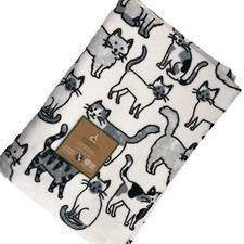 New Deborah Connolly Designs Plush Cotton Cat White Black Bath Towel