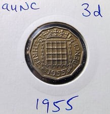 1955 Threepence Elizabeth II Brass 3d aUNC Sp#4153