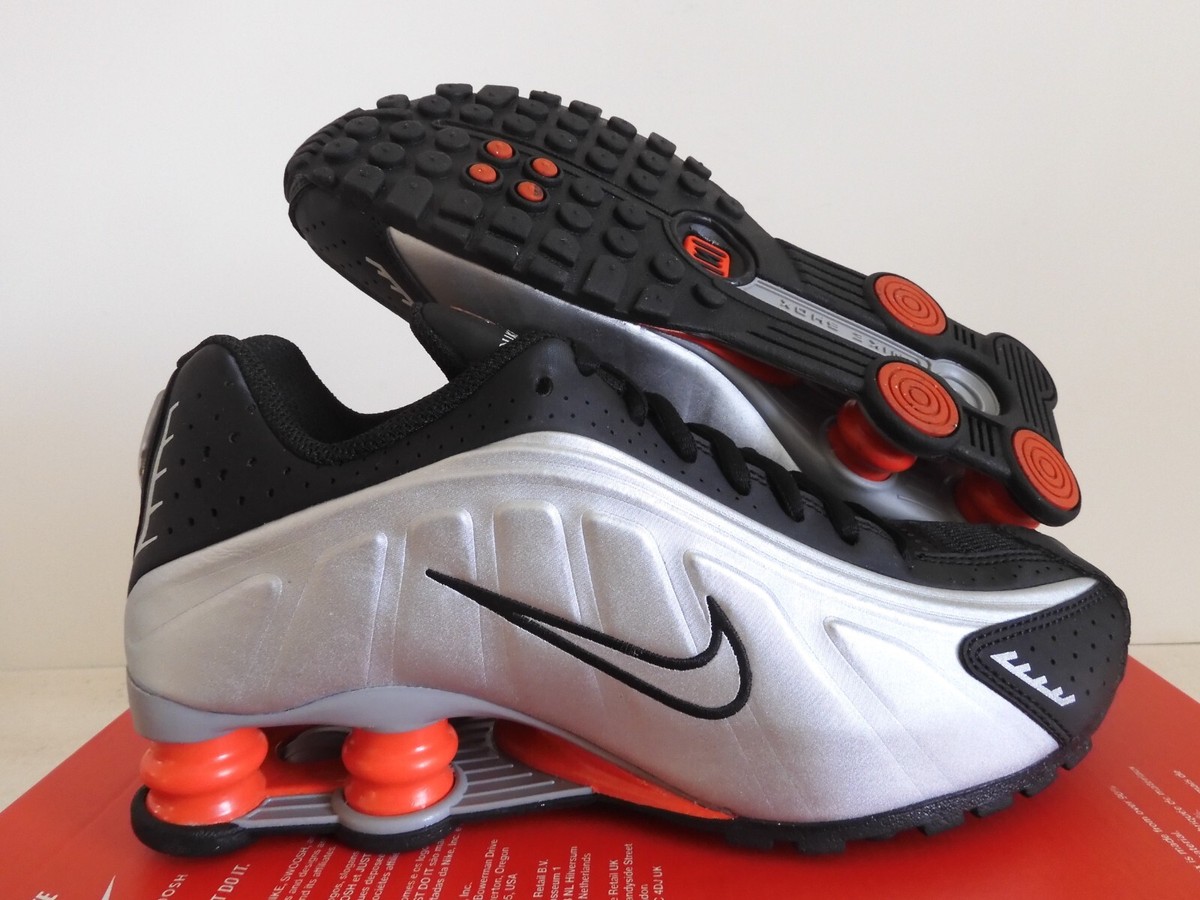 Nike Shox R4 (Gs) Metallic Silver-Orange-Black Sz 6Y-Womens