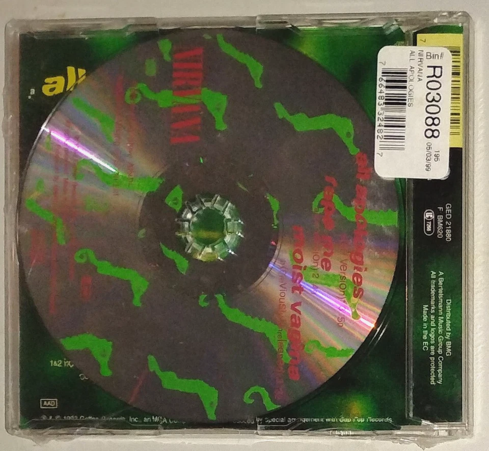 Nirvana - All Apologies /Rape Me  New Sealed 3 track CD Single Eur import GED218 - Image 2 of 2