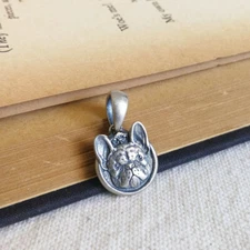 Antiqued Solid 925 Sterling Silver French Bulldog Small Dog Charm Pendant Unique