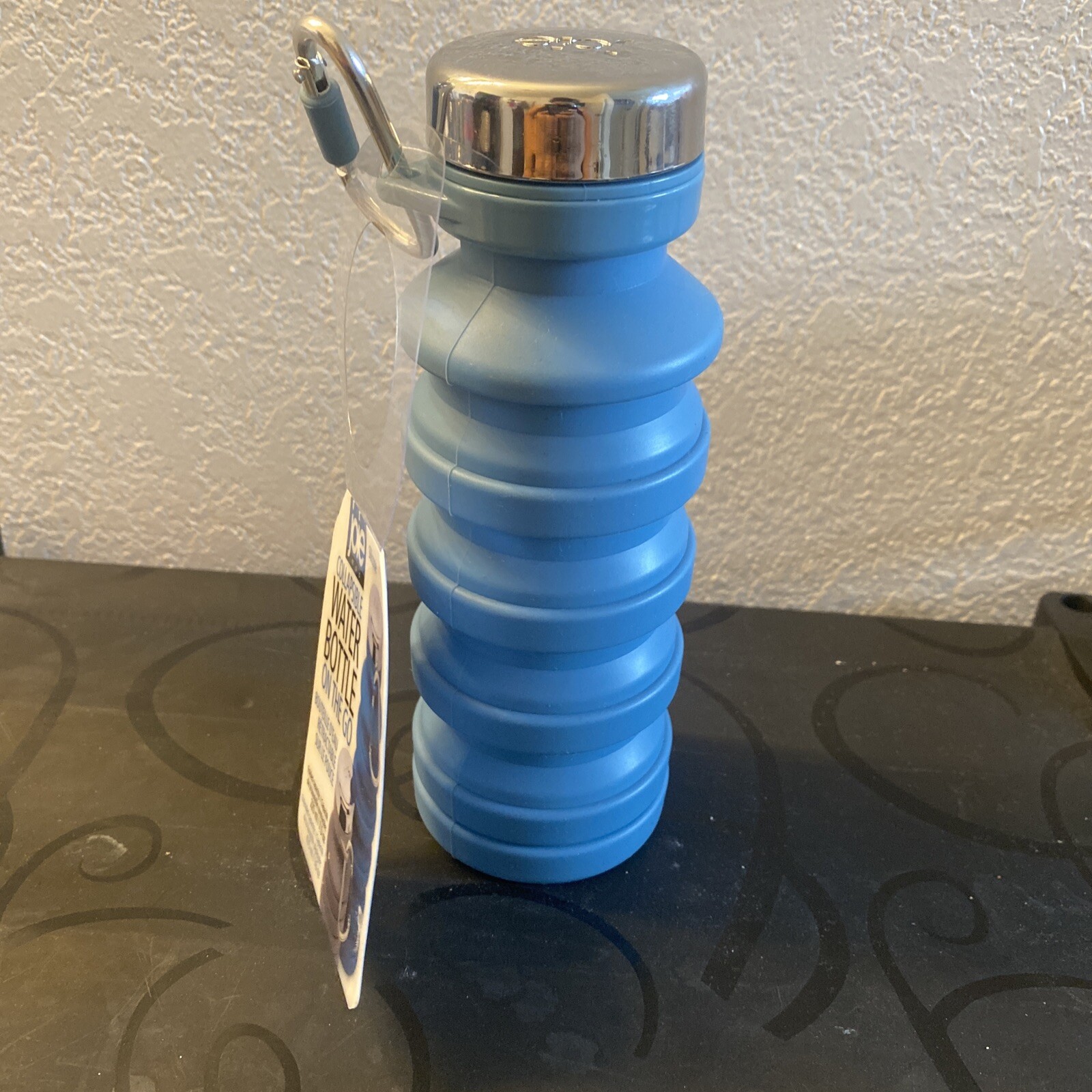 Joie Collapsible Water Bottle 16 oz. On The Go Silicone BPA Free Reusable Blue