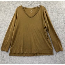 J. Jill Pima V Neck Long Sleeve Tee Olive Brown 100 Pima Cotton Minimalist W XL