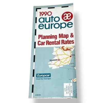 1990 Auto Europe Planning Map and Car Rental Rates Vintage Brochure Europcar CX