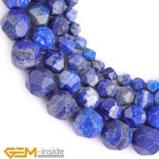 Faceted Blue Lapis Lazuli Gemstone Polygonal Loose Beads for Jewelry Making 15"