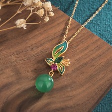 Jade Crystal Pendant Necklace Charm Gold Plated Chain Flower Dainty Gemstone