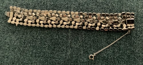 Vintage 50er Jahre Kramer of NY klar Strass Rhodium Platte Armband BREIT - Bild 11 von 19