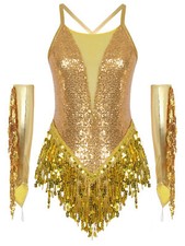 iEFiEL Damen Glänzend Latein Tanzbody Mit Handschuhe Strass Leotard Tanzkostüm