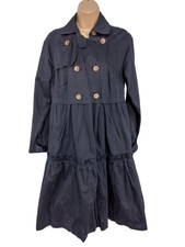 Womens Hoss Intropia Size 40 Uk 12 Navy Blue Shimmer Ruffled Flare Trench Coat