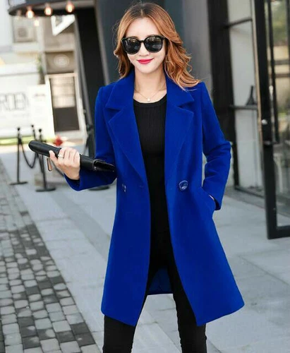 Women's Warm Wool Blend Double Breasted Long Overcoat Trench Coat Outwear Jacket - Bild 8 von 19