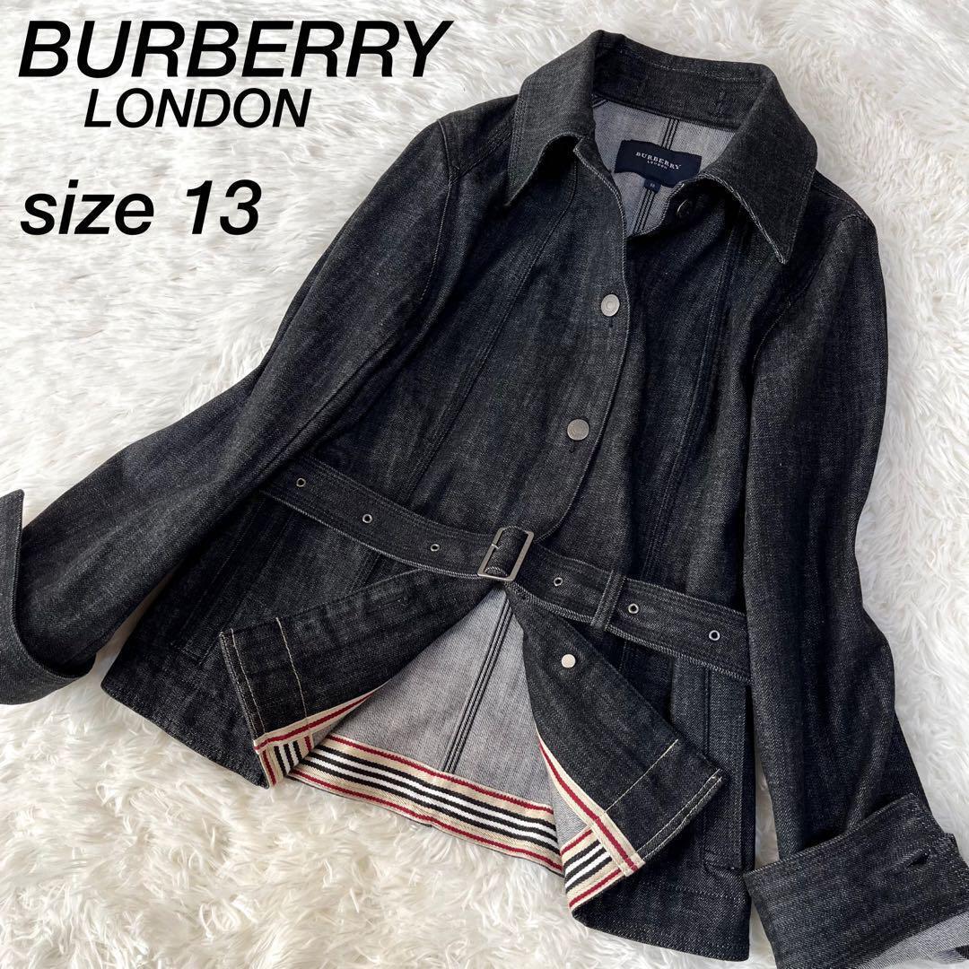 Burberry London Denim Jacket Black Waist Belt Ladies Size