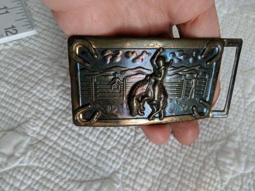 Vintage Brass Cowboy on Bucking Horse Belt Buckle - Picture 6 of 6