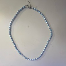 Blue White Glass Beaded Necklace Ball/Bead Chain Hook Clasp