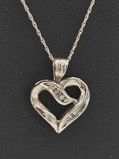10K White Gold Diamond Heart Pendant Necklace Open Love Design Channel Set 2.19g