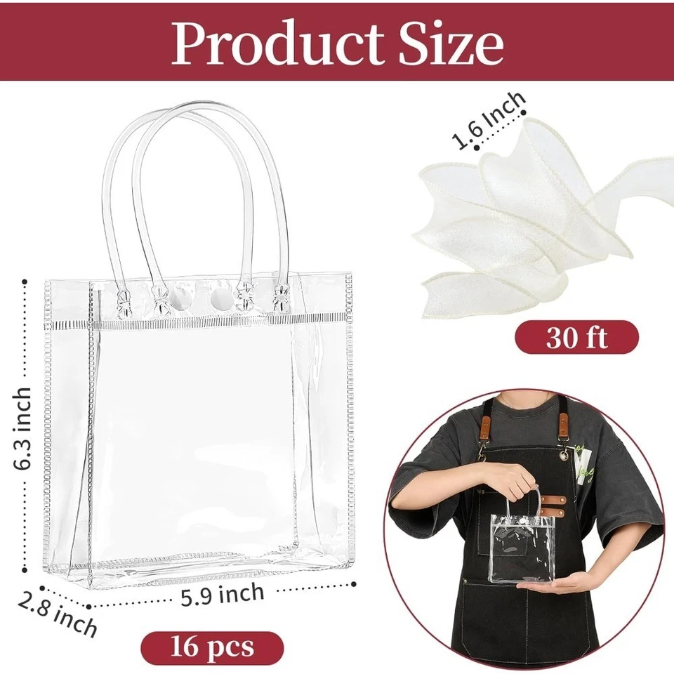 Прозрачные пластиковые подарочные пакеты с ручками упаковка 16 шт., 5,9x6,3x2,8 дюйма многоразовые для вечеринок - Изображение 2 из 4