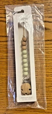 Mushie Pacifier Clip Holder Wooden Light Green Silicon Neutral Colors NEW in BOX