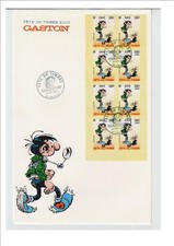 ENVELOPPE 1er JOUR grand format FETE DU TIMBRE 2001 GASTON LAGAFFE retroviseur