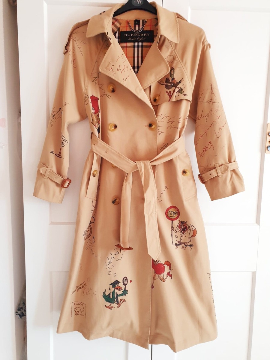 Burberry Women's Honey Beige Graffiti Sketch Print Cotton Trench