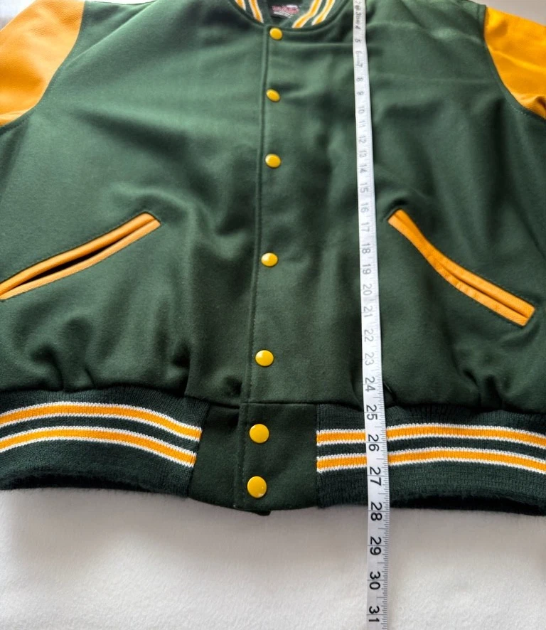 American Mens Classic Green Gold Letterman Varsity Team Jacket Large Made In USA - product detail image 9