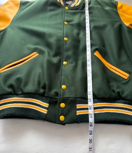 American Mens Classic Green Gold Letterman Varsity Team Jacket Large Made In USA image 9