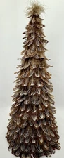 VTG Natural Feather Christmas Tree Farmhouse Decor Cone Shape Browns & Cream 19”