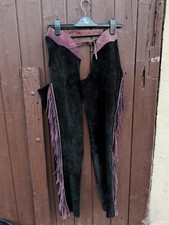 Schwarze Wildleder-Chaps in voller L&auml;nge mit Fransen - Erwachsene klein, *versandkostenfrei*