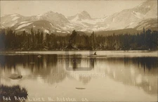 RPPC Colorado Man in Canoe on Lake , Mount Audoben Audobon Real Photo CO c1910