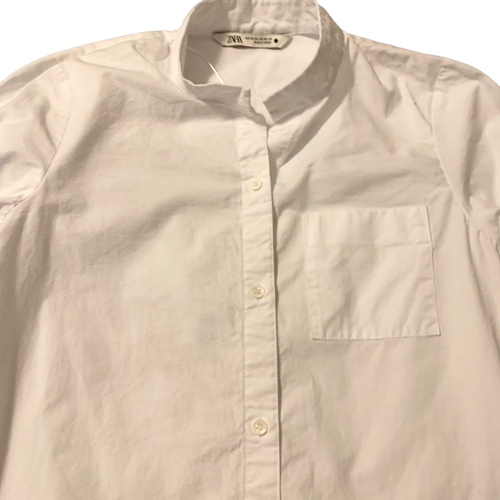 Zara Blouse XS Solid White Button-down Stand-up C… - image 2