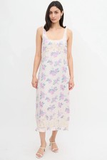 LoveShackFancy Women's Stain Astril Floral Printed Lace Strap Midi Dress Size S