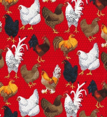 Chickens Hens Rooster Fabric Chicken Wire Cotton FQ HY BTY