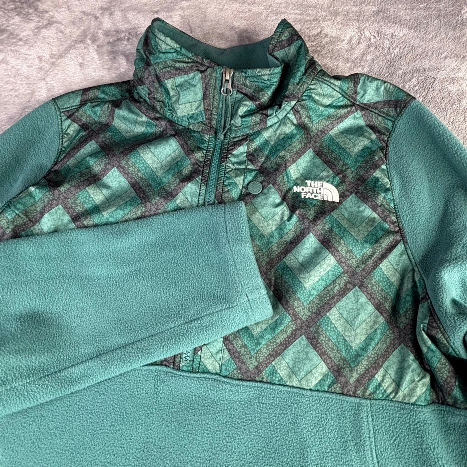 The North Face Fleece Pullover Womens XL Teal Green Geometric 1/4 Zip NF006718