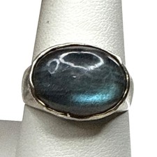 Sterling Silver Labradorite Ring Handmade Oval Cabochon Blue Flash Size 9