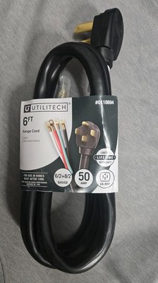 Utilitech 6-ft 4-Prong Black RANGE Appliance Power Cord Model #0118694 - 50 amp
