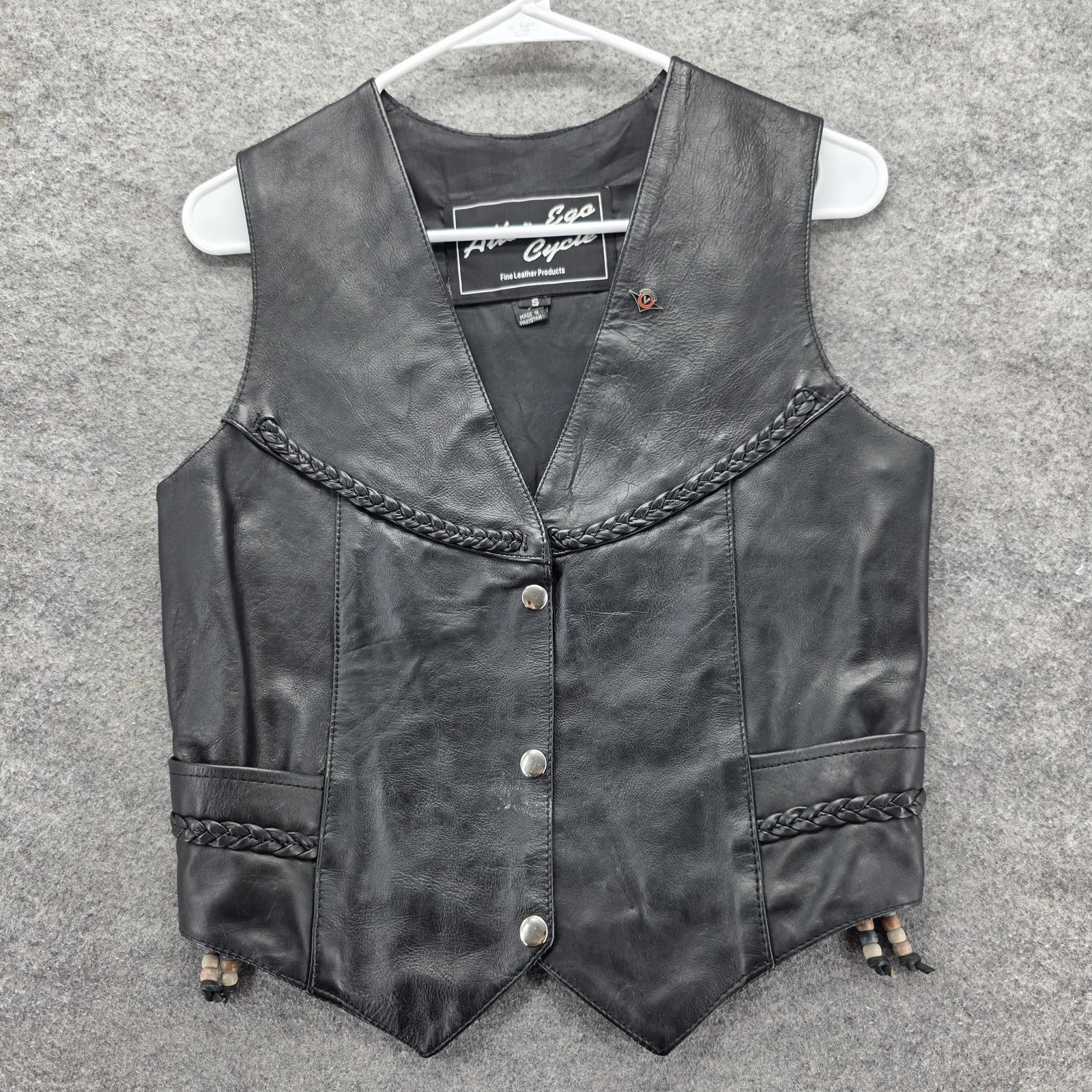 Alter Ego Cycle Leather Vest Mens Small Black Biker Motorcyc
