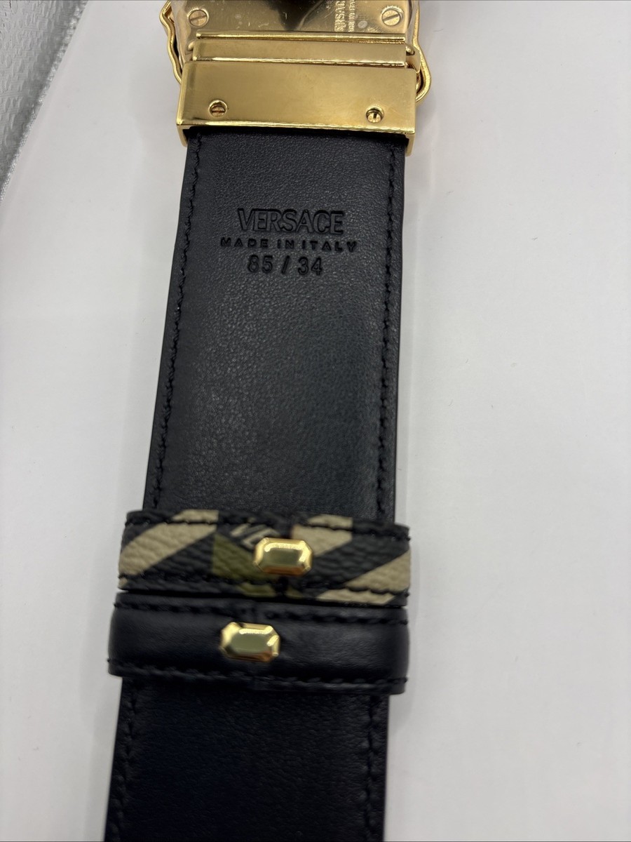 Versace Belt Reversable Black ,Green And Beige/Gold Buckle 85/34