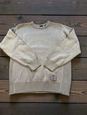 Vtg Mens Timberland 100 Cotton Sz M Beige/Tan Pullover Sweater Ribbed Sleeves